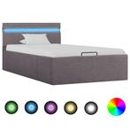 vidaXL Bedframe met hydraulische opslag en LED stof taupe, 90 cm, Eenpersoons, Verzenden, Nieuw