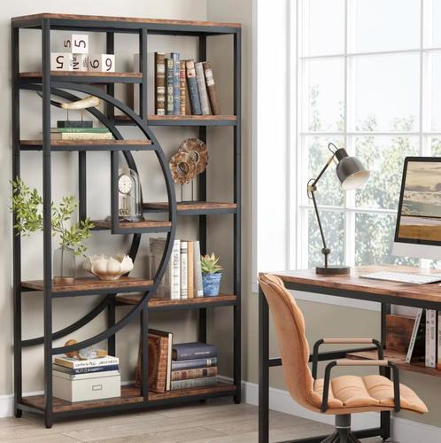 Nieuw: Industriële Boekenkast met 5 Niveaus – Hout en Metaal, Huis en Inrichting, Kasten | Boekenkasten, Nieuw, Met lade(s), Verzenden