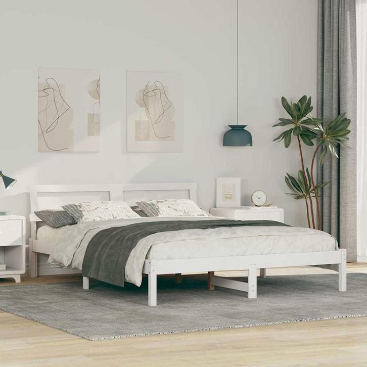vidaXL Bedframe met hoofdeinde Wit 150 x 200 cm Massief, Huis en Inrichting, Slaapkamer | Bedden, Wit, Nieuw, Hout, Verzenden