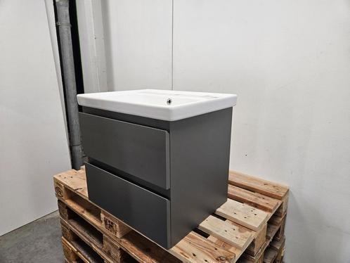 Badmeubel 60 x 46 cm mat grijs met keramische wastafel met 1, Huis en Inrichting, Badkamer | Badkamermeubels, Nieuw, Ophalen of Verzenden