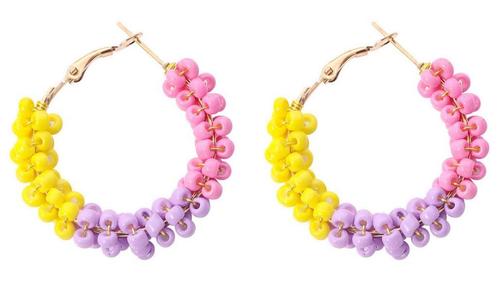 Oorbellen - Retro kralen - Roze, geel, paars - 3.5 cm, Sieraden, Tassen en Uiterlijk, Oorbellen, Hangers, Goud, Nieuw, Overige materialen