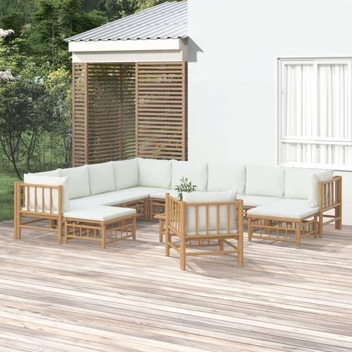 vidaXL 12-delige Loungeset met kussens bamboe crèmewit, Tuin en Terras, Tuinsets en Loungesets, Loungeset, Nieuw, Hout, Verzenden