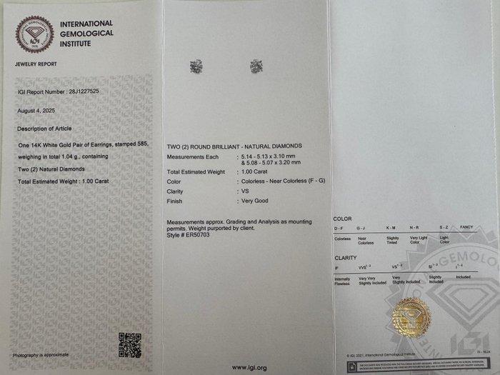 Oorbellen - 14 karaat Witgoud - 1.00ct. tw. Diamant, Sieraden, Tassen en Uiterlijk, Oorbellen