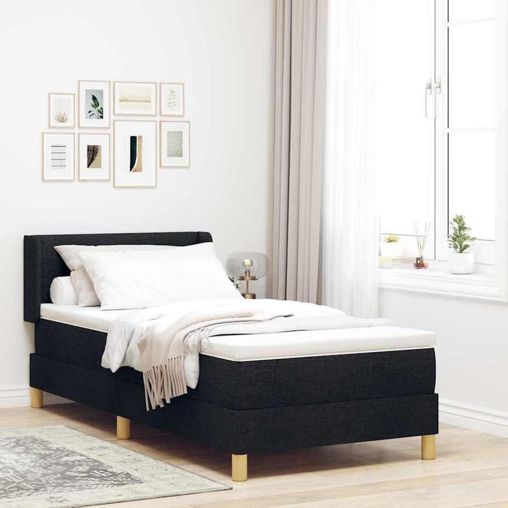 vidaXL Boxspring bed met matras Zwart en Wit en Zwart 80 x, Huis en Inrichting, Slaapkamer | Bedden, Zwart, Nieuw, Stof, Verzenden