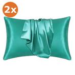 2 STUKS - Satijnen kussensloop Zacht Groen 60 x 70 cm hoofdk, Ophalen of Verzenden, Nieuw
