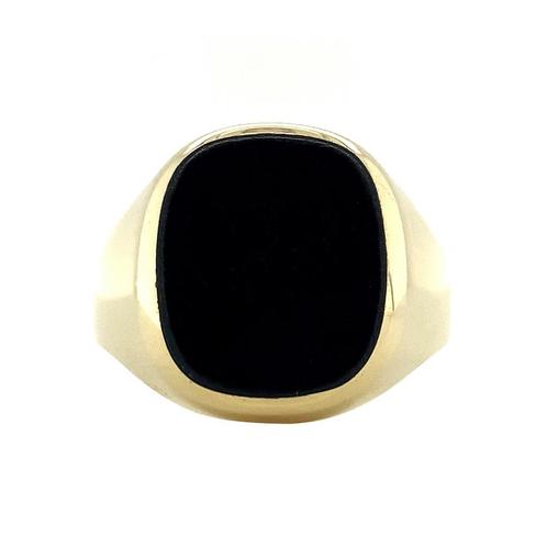 Gouden heren zegelring met onyx 14 karaat, Sieraden, Tassen en Uiterlijk, Ringen, Zwart, Zo goed als nieuw, Goud, Verzenden