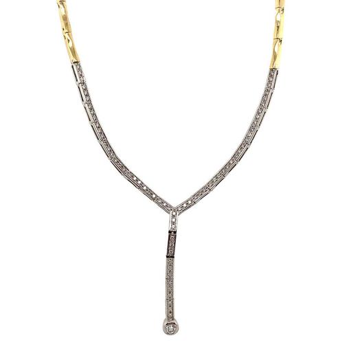 Gouden choker met diamant 48.5 cm 18 krt, Sieraden, Tassen en Uiterlijk, Kettingen, Wit, Zo goed als nieuw, Goud, Verzenden