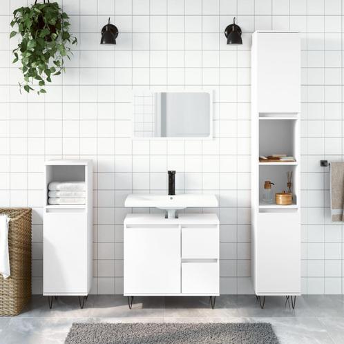 vidaXL 3-delige Badkamermeubelset bewerkt hout wit, Huis en Inrichting, Badkamer | Badkamermeubels, Nieuw, Verzenden