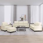 vidaXL 4-delige Loungeset met kussens kunstleer crème, Huis en Inrichting, Verzenden, 150 tot 200 cm, Nieuw, Leer