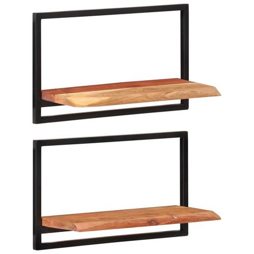 vidaXL Wandschappen 2 st 60x25x35 cm massief acaciahout en, Huis en Inrichting, Woonaccessoires | Wandplanken en Boekenplanken