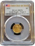 Gouden American Eagle 1/10 oz 2021 Type 2 PCGS MS70 First, Verzenden, Midden-Amerika, Losse munt, Goud