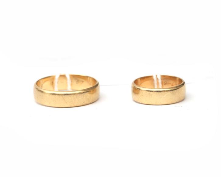 Twee 14 krt. geelgouden bandringen, Sieraden, Tassen en Uiterlijk, Ringen, Gebruikt