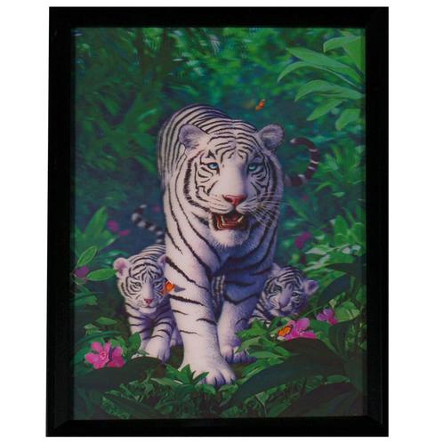 Poster 3D met Lijst - Witte Tijger met Welpen Jungle & Bloem, Huis en Inrichting, Woonaccessoires | Schilderijen, Tekeningen en Foto's