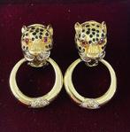 Oorbellen - 14 karaat Geel goud Robijn - Diamant, Sieraden, Tassen en Uiterlijk, Antieke sieraden