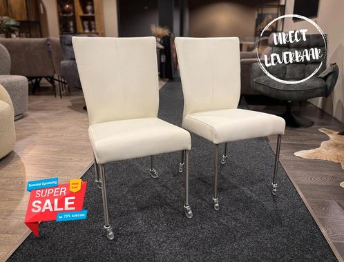 ***SALE*** 2 (set) Eetkamerstoelen Bell Wit Leder RVS, Huis en Inrichting, Stoelen, Verzenden