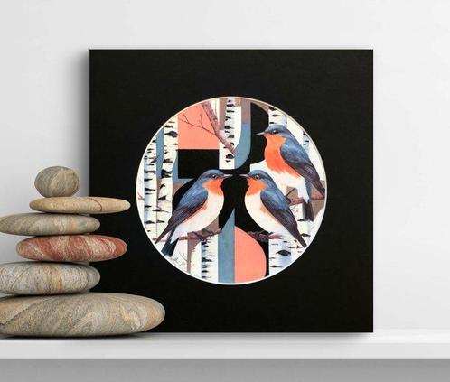 AniB. -  Three Songbirds in a Forest of Forms  aus der, Antiek en Kunst, Kunst | Schilderijen | Modern