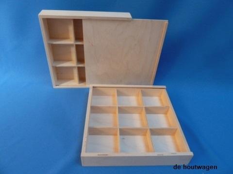 kist met 9 vakken en schuifdeksel - verzamelkist -, Huis en Inrichting, Woonaccessoires | Kisten, Minder dan 50 cm, Nieuw, Overige houtsoorten