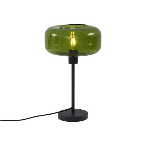 Retro tafellamp zwart met groen glas - Bizle, Huis en Inrichting, Lampen | Tafellampen, Nieuw, Glas, Minder dan 50 cm