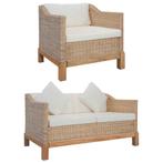 vidaXL 2-delig Bankstel met kussens natuurlijk rattan, Huis en Inrichting, Banken | Bankstellen, Verzenden, Nieuw, Riet of Rotan