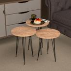 [en.casa] Bijzettafel Ry set van 3 rond houtkleurig en zwart, Huis en Inrichting, Tafels | Bijzettafels, Verzenden, Nieuw