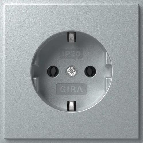 Gira TX_44 stopcontact met randaarde aluminium - 418865, Doe-het-zelf en Verbouw, Elektra en Kabels, Ophalen of Verzenden
