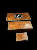 Doos (3) - Hout, Messing, Emaille - Napoleon III-dozen, Antiek en Kunst