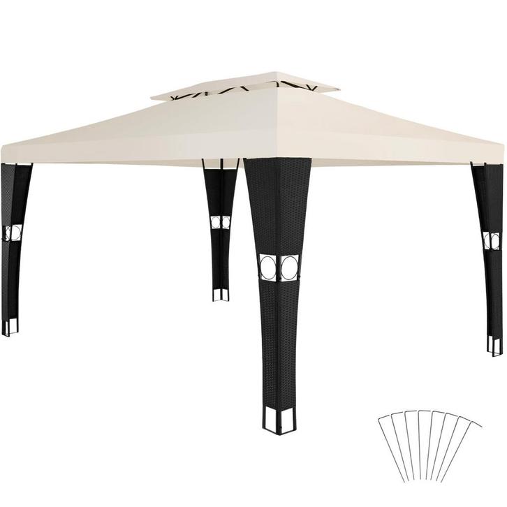 Wicker tuinpaviljoen Mona 3x4m - zwart/crème, Tuin en Terras, Partytenten, Verzenden
