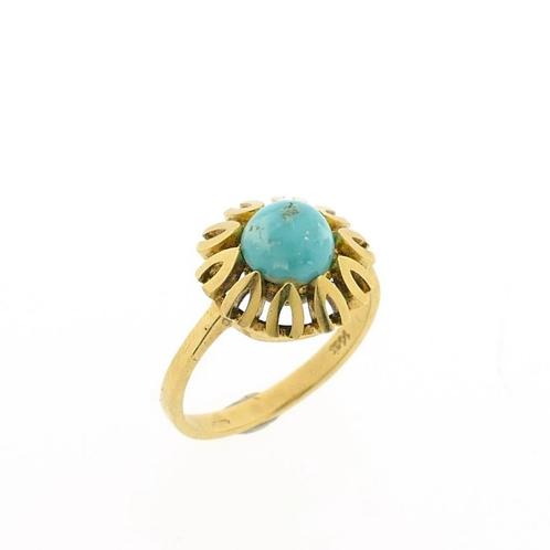 Vintage gouden ring met turquoise (meander), Sieraden, Tassen en Uiterlijk, Ringen, Dame, Met edelsteen, Overige kleuren, Kleiner dan 17