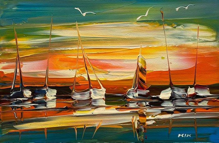 Janusz Kik (1956) - Bateaux, Antiek en Kunst, Kunst | Schilderijen | Klassiek