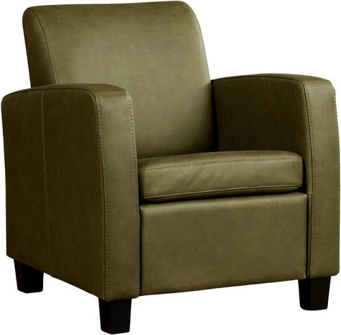Olijfgroene leren landelijke fauteuil - poot hout zwart - Ra, Huis en Inrichting, Fauteuils, 50 tot 75 cm, 75 tot 100 cm, Nieuw