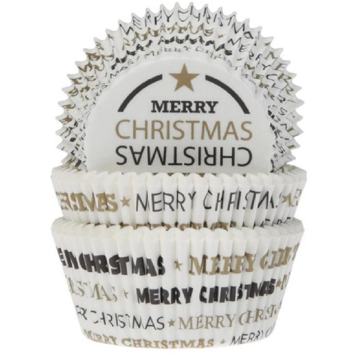 Cupcake Vormpjes HoM Merry Christmas Zwart/Goud 50x33mm 48st, Hobby en Vrije tijd, Taarten en Cupcakes maken, Nieuw, Verzenden
