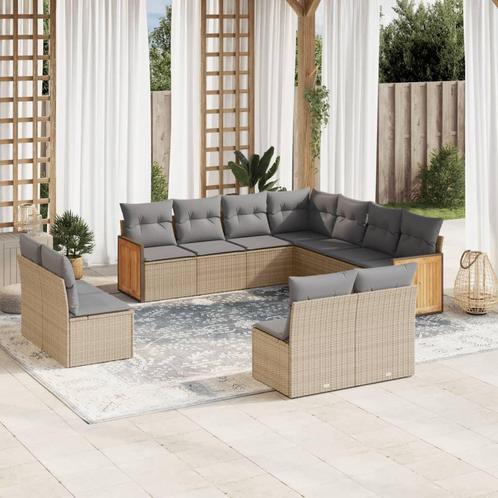 vidaXL 11-delige Tuinset met kussens poly rattan beige, Tuin en Terras, Tuinsets en Loungesets, Tuinset, Nieuw, Rotan, Verzenden