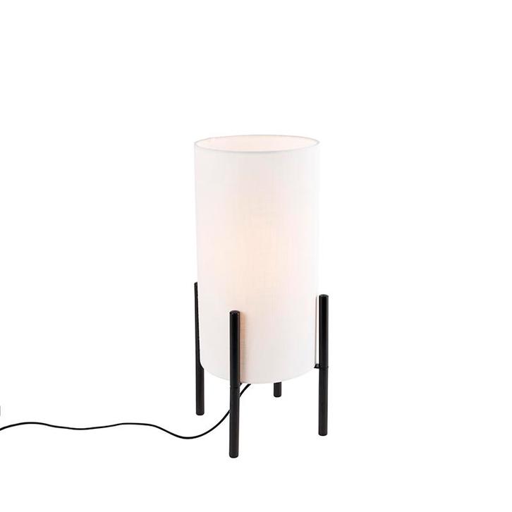 Moderne tafellamp zwart met linnen witte kap - Rich, Huis en Inrichting, Lampen | Tafellampen, Nieuw, Overige materialen, Minder dan 50 cm