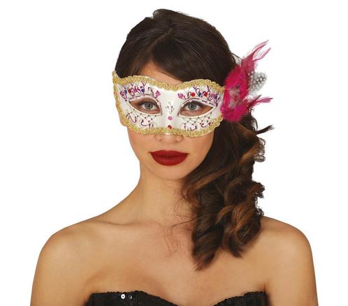 Masker Wit Roze Veren, Hobby en Vrije tijd, Feestartikelen, Nieuw, Verzenden
