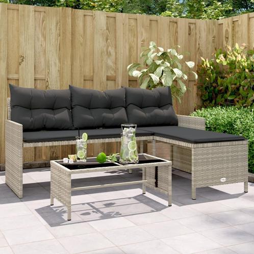 vidaXL Tuinbank met tafel en kussens L-vormig poly rattan, Tuin en Terras, Tuinsets en Loungesets, Nieuw, Rotan, Verzenden