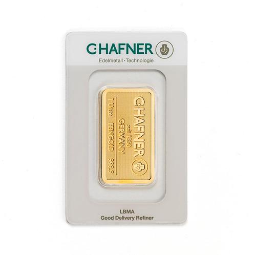 1 oz goudbaar C. Hafner met certificaat LBMA gecertificeerd, Postzegels en Munten, Edelmetalen en Baren, Goud, Verzenden