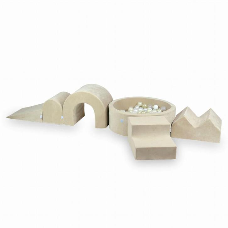 XXL foam speelset in soft beige velvet met ballenbak voor..., Kinderen en Baby's, Speelgoed | Educatief en Creatief, Nieuw, Ophalen of Verzenden