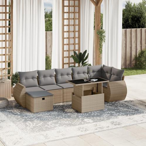 vidaXL 8-delige Loungeset met kussens poly rattan beige, Tuin en Terras, Tuinsets en Loungesets, Loungeset, Nieuw, Rotan, Verzenden