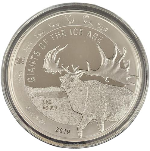 Ghana Giants of the Ice Age 1 kg 2019 Giant Deer, Postzegels en Munten, Munten | Afrika, Losse munt, Zilver, Overige landen, Verzenden