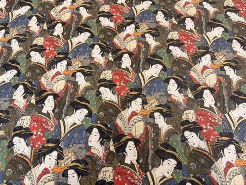 Japanse elegantie op stof: verfijnde geishaprint en oosterse, Antiek en Kunst, Antiek | Kleden en Textiel