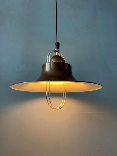 Brown Mid Century Pendant Lamp with Chrome Details, Huis en Inrichting, Lampen | Hanglampen, Nieuw, Ophalen of Verzenden