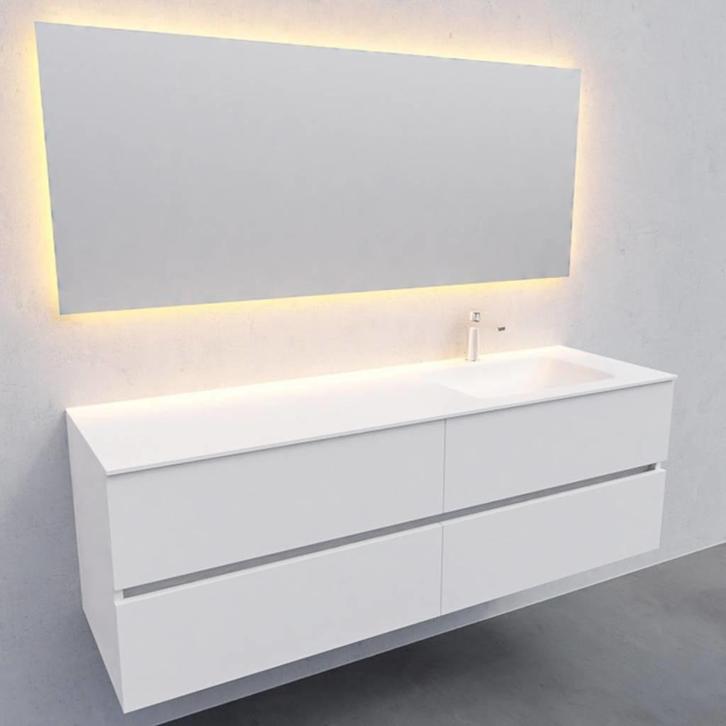 Badkamermeubel Solid Surface AQS Oslo 150x46 cm Rechts Mat, Huis en Inrichting, Badkamer | Badkamermeubels, Ophalen of Verzenden