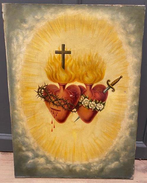 Spaanse school (XIX) - Sagrado Corazón de Jesús y el, Antiek en Kunst, Kunst | Schilderijen | Klassiek