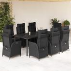 vidaXL 9-delige Tuinset poly rattan zwart, Nieuw, 8 zitplaatsen, Tuinset, Verzenden