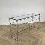 Glazen design sidetable, (hxbxd) 79x148x44 cm, glas - chroom, Ophalen of Verzenden, Gebruikt