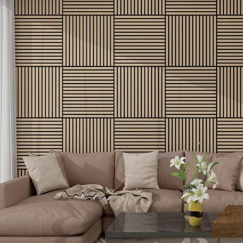 Akoestisch wandpaneel Vang 4 stuks 1,44 m² walnootkleurig li, Huis en Inrichting, Woonaccessoires | Wanddecoraties, Nieuw, Verzenden