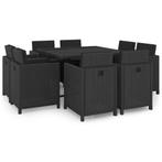 vidaXL 9-delige Tuinset met kussens poly rattan zwart, Nieuw, 8 zitplaatsen, Tuinset, Verzenden