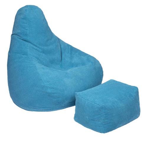 Highback Zitzak Stoel incl. Poef Corduroy Stof - Teal, Huis en Inrichting, Zitzakken, Verzenden