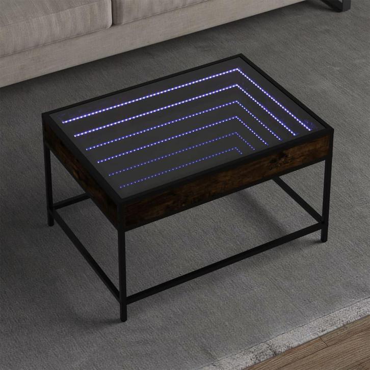 vidaXL Salontafel met Infinity LED 70x50x41 cm gerookt, Huis en Inrichting, Tafels | Salontafels, 50 tot 100 cm, Nieuw, Overige houtsoorten
