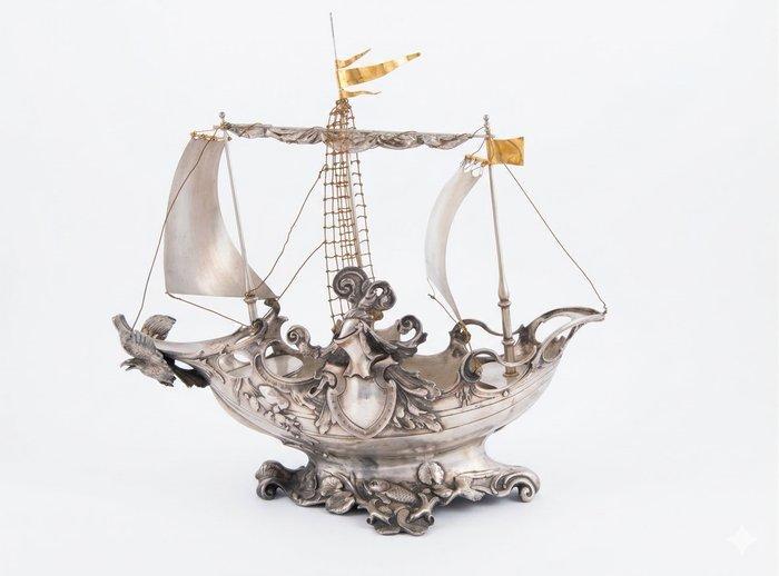 Tafelmiddenstuk - Legering - Nef / Bloemenmand of fruitmand, Antiek en Kunst, Antiek | Meubels | Stoelen en Banken